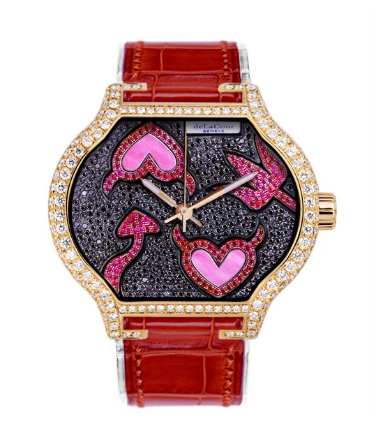 Replica DeLaCour City Attitiude Heart Rider Hell Rose Gold Full Diamond WAPG0310-1136 Replica Watch